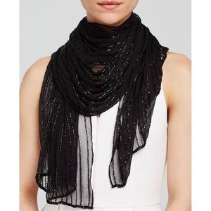 Aqua Johnny Applebead Black Beaded Scarf Wrap